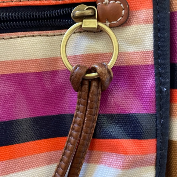 New Fossil crossbody coated canvas. Rainbow multicolor. Leather. 5 pockets snap - Picture 7 of 12
